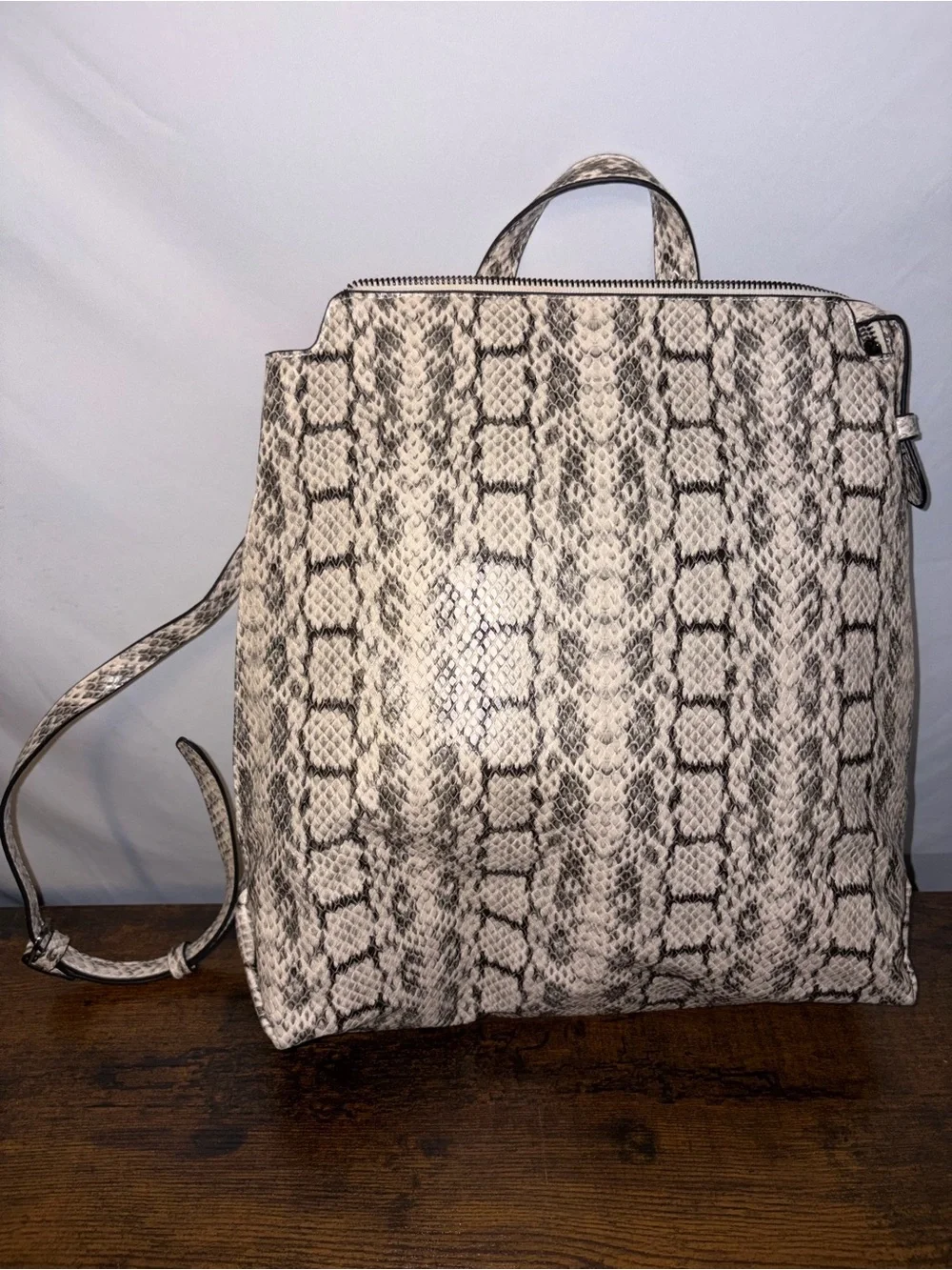 a new day Snake-Print Backpack Tote in Beige and Black